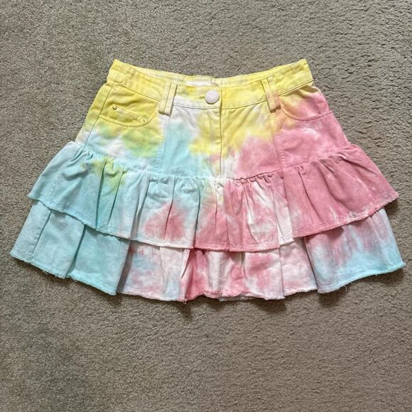 LoveShackFancy Pastel Tie Dye ruffled skirt - Size 2 - Picture 1 of 3